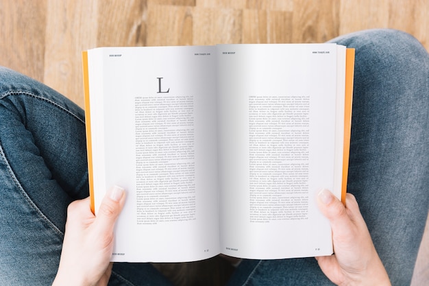 Woman with book mockup