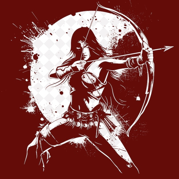 A woman with a bow and arrow pointing to the moon