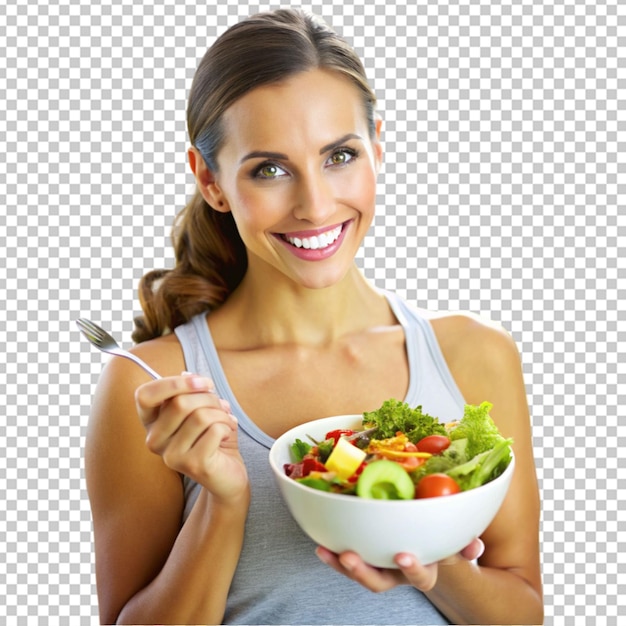 PSD donna con una ciotola di insalata stile di vita sano