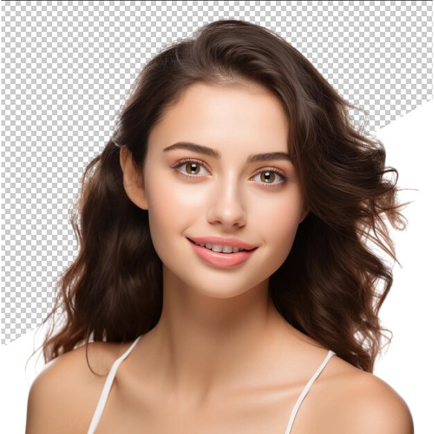 PSD a woman with brown hair and a white bra underneath her neck