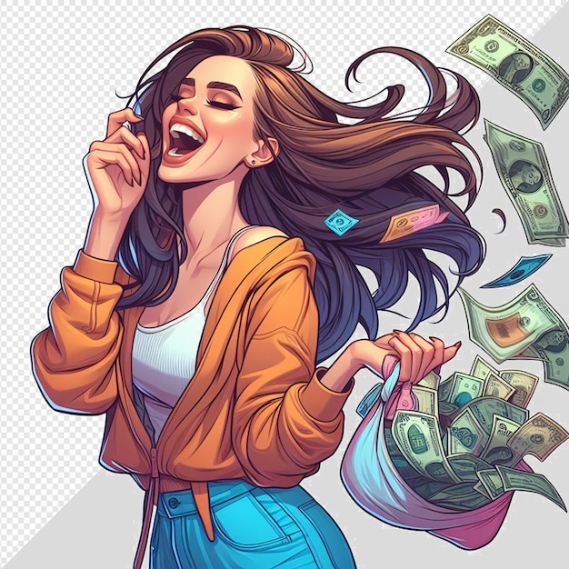 PSD a woman with a bunch of money in her hand