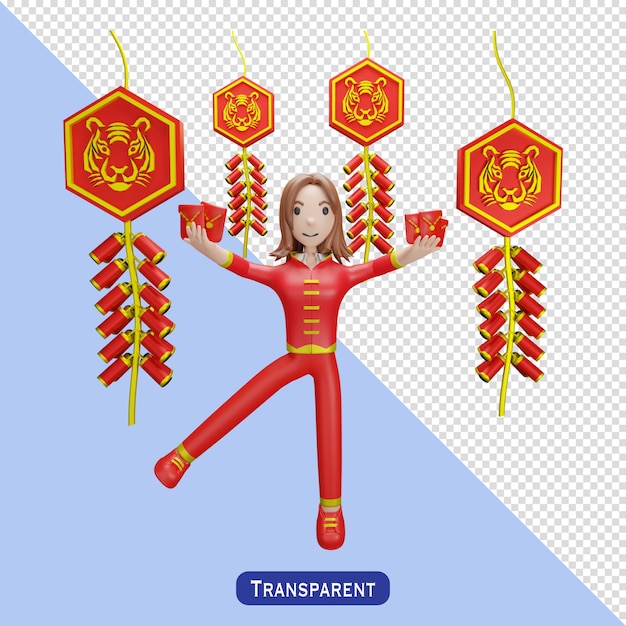 Woman with chinese dress in 3 d style happy chinese new year