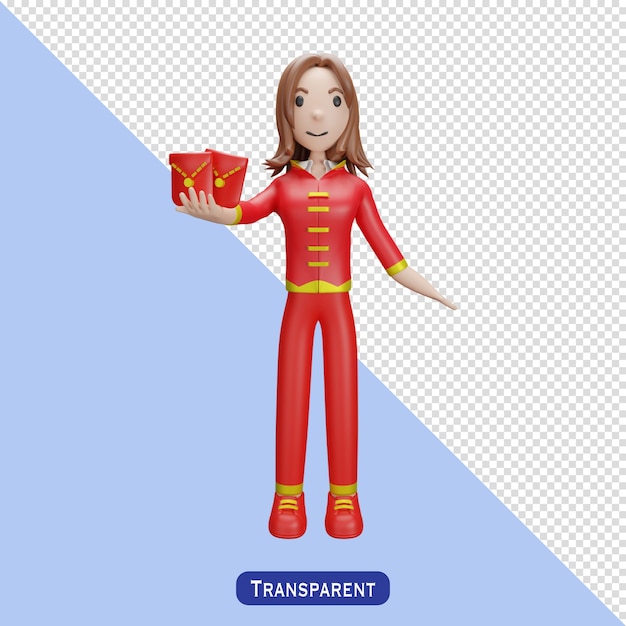 Woman with chinese dress in 3 d style happy chinese new year