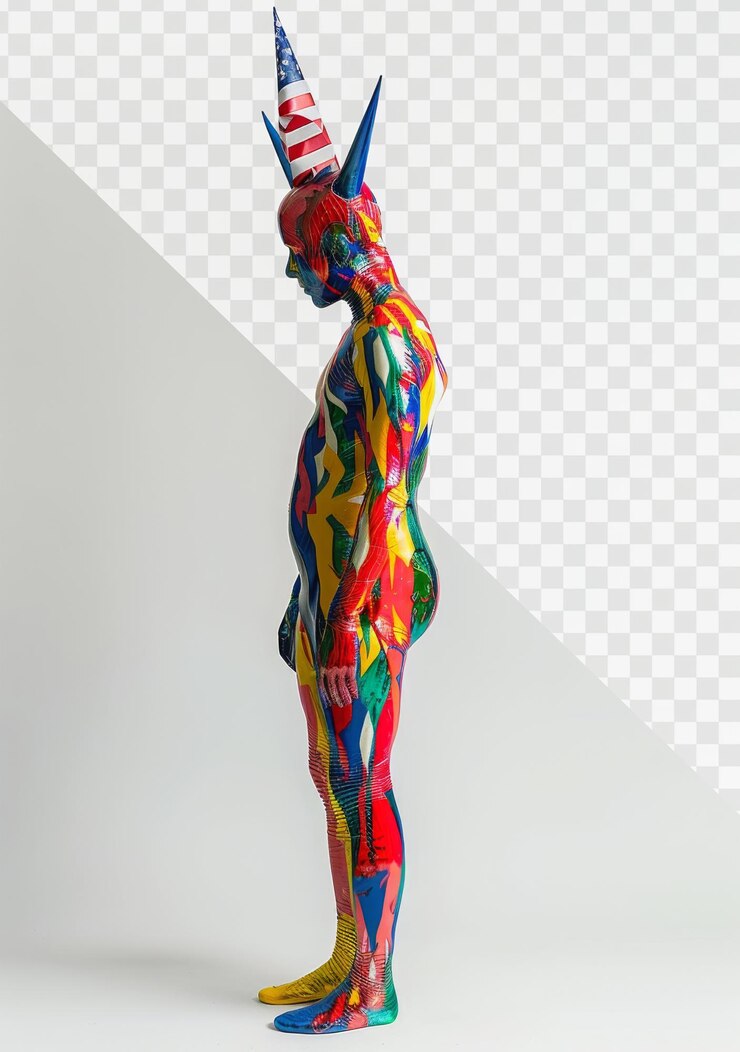 PSD a woman with a colorful dress on her head is standing in front of a white background