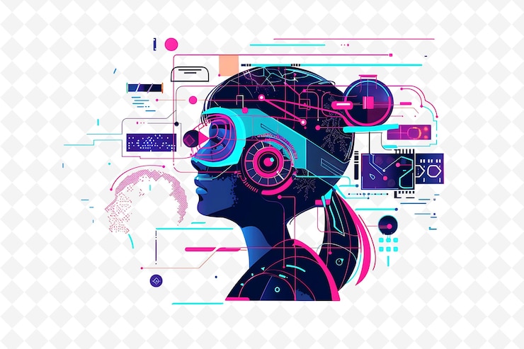 PSD a woman with a computer on her head and the words quot goggles quot on it