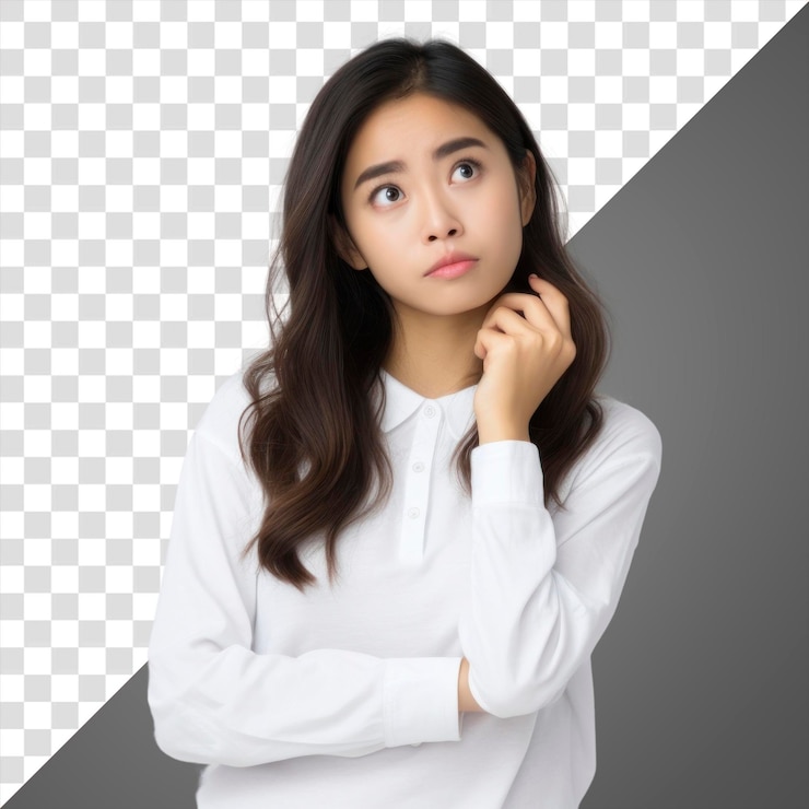 PSD 有困惑面孔的女人 肖像 白色照片