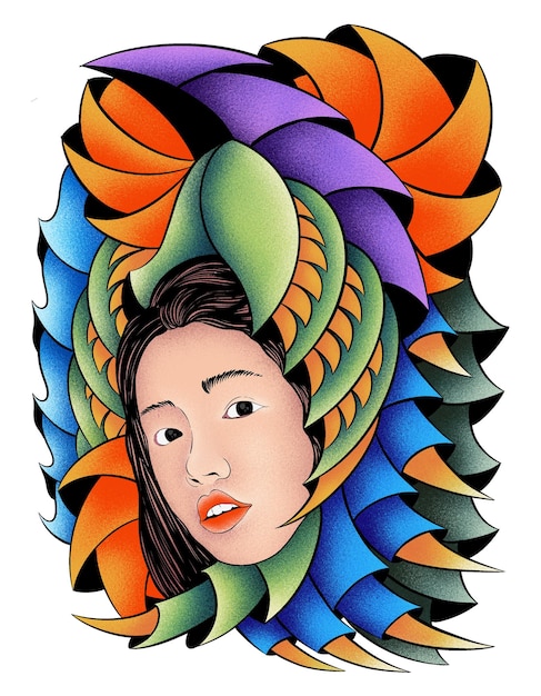 다채로운 왕관 장식 을 가진 여자