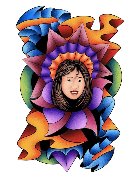 woman with crown ornament colorful