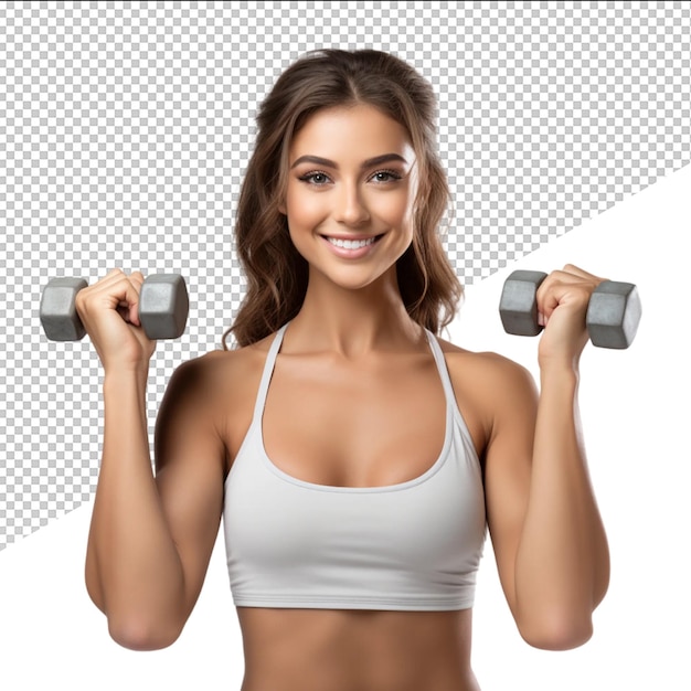 PSD a woman with a dumbbell on her shoulders