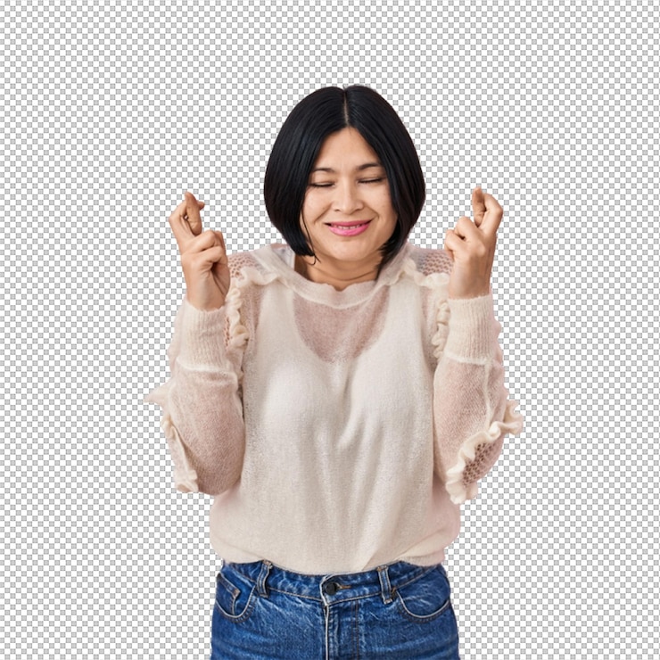 PSD woman with fingers crossed hoping for luck