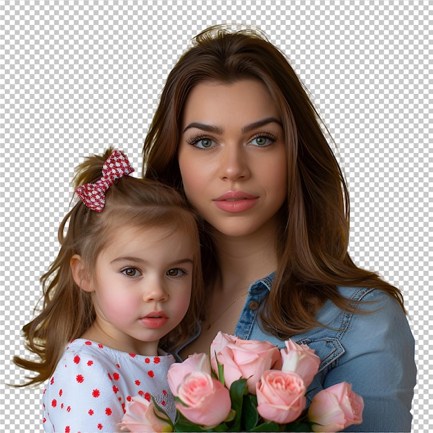 PSD a woman with a flower in her hair and a young girl holding flowers