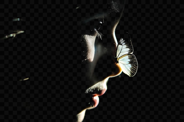Una donna con un fiore in bocca
