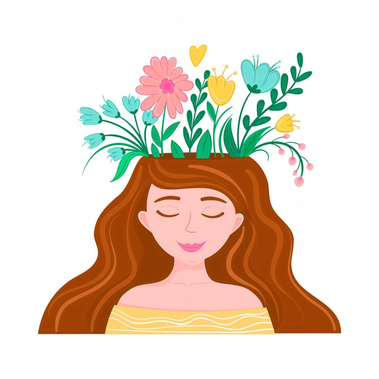 PSD woman with flowers growing from her head