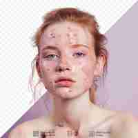 PSD a woman with a freckles on her face and the words 