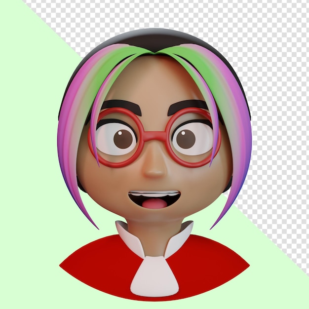 PSD donna con gli occhiali ritratto di avatar del fumetto 3d