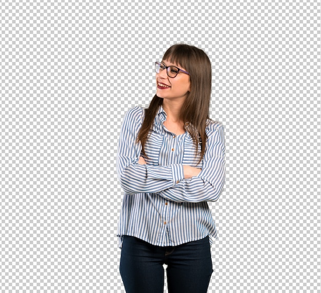 PSD woman with glasses looking to the side