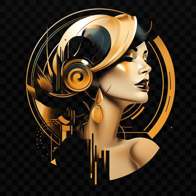 PSD a woman with a gold crown and a gold circle with a black background