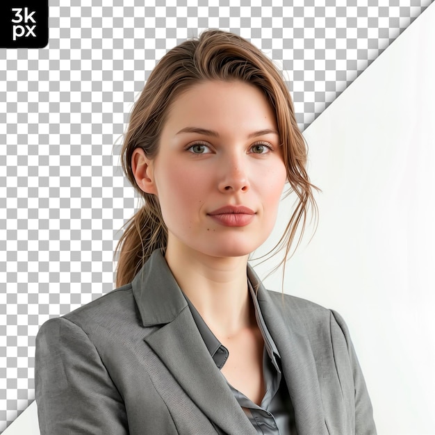 PSD a woman with a gray suit on her head