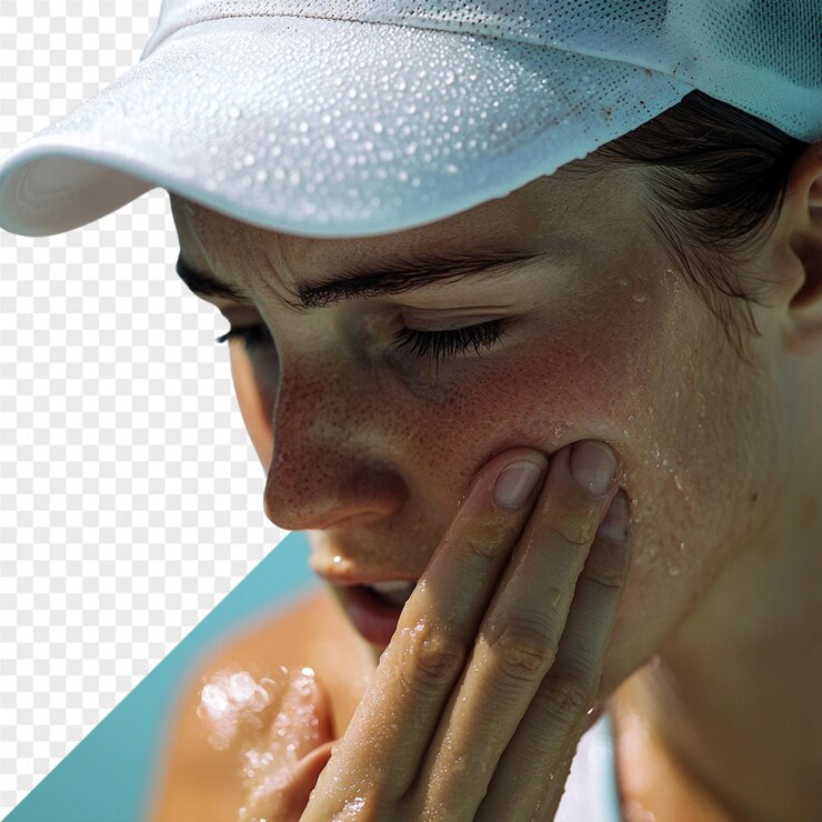 PSD a woman with a hat on her head is covered in water