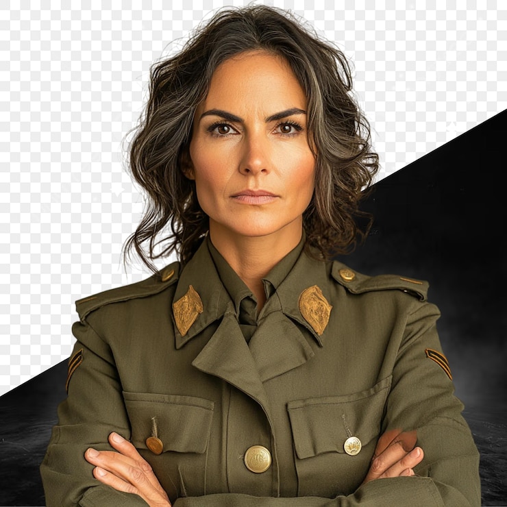 PSD a woman with her arms crossed and a black background