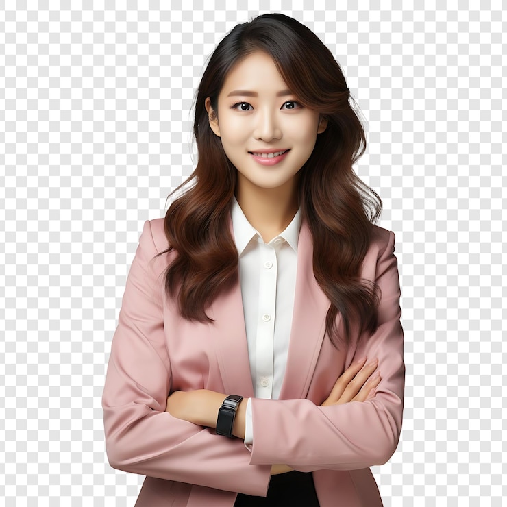 PSD 팔을 고 오른쪽에 분홍색 셔츠를 입은 여자