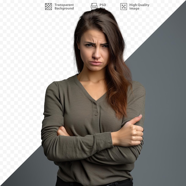 PSD a woman with her arms crossed and a sign that says 