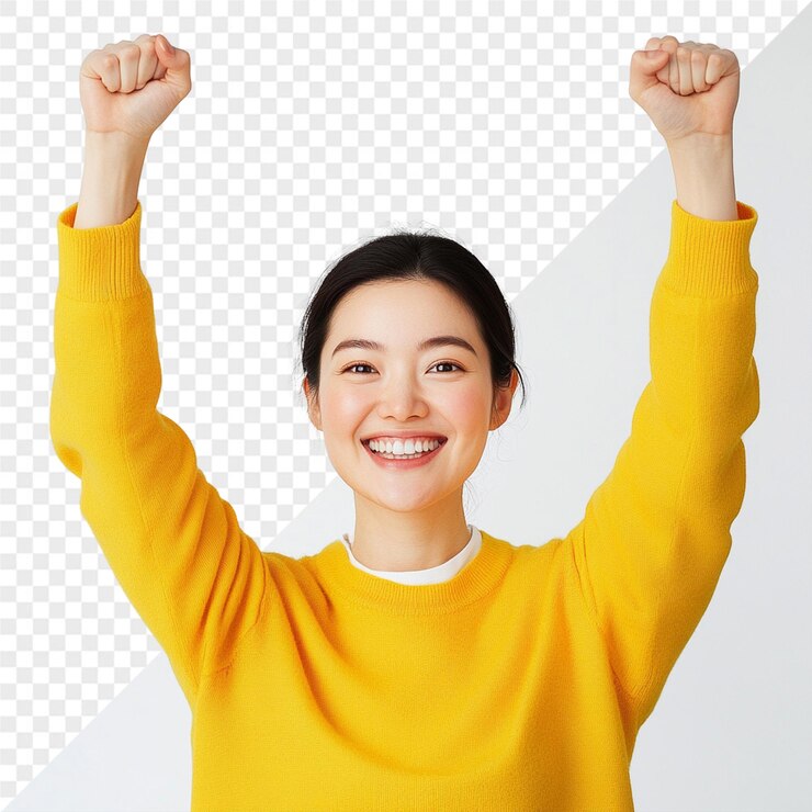 PSD 腕を上に持ち上げた女性その上にi m aという言葉が書かれています