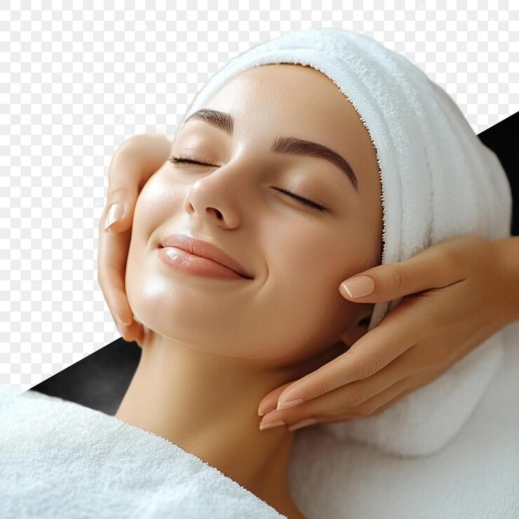 PSD a woman with her eyes closed and a towel on her head