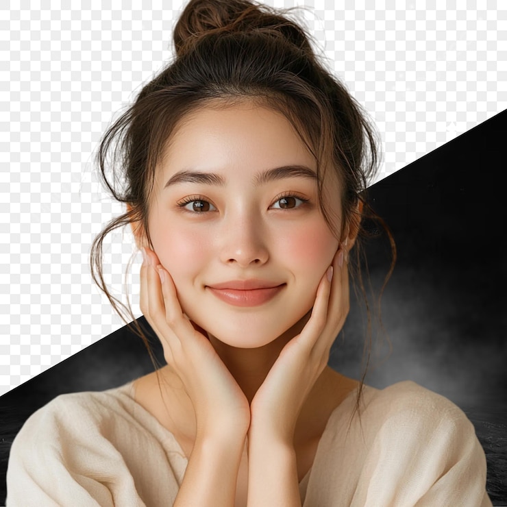 PSD 顔を顔に手を顔にした女性
