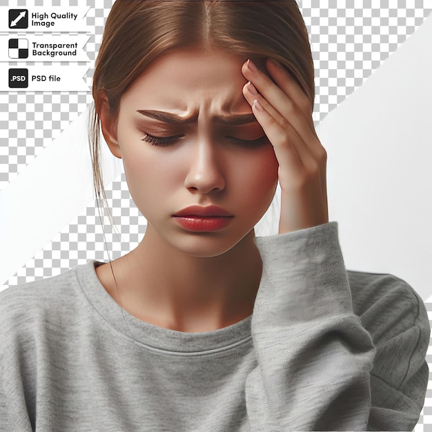 A woman with her hand on her head