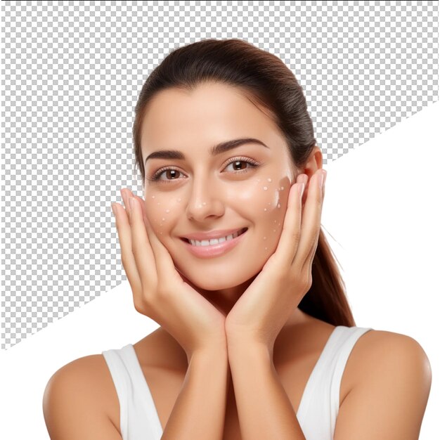 PSD a woman with her hands on her face and the words quot natural quot on the face