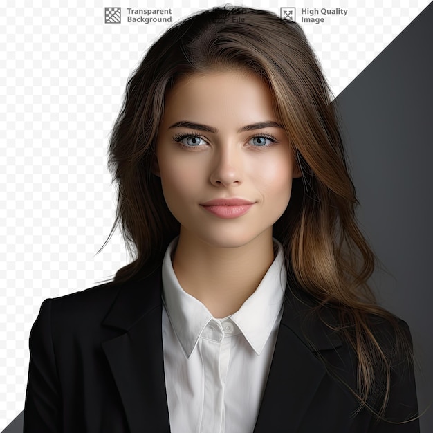 PSD a woman with long brown hair and a white shirt