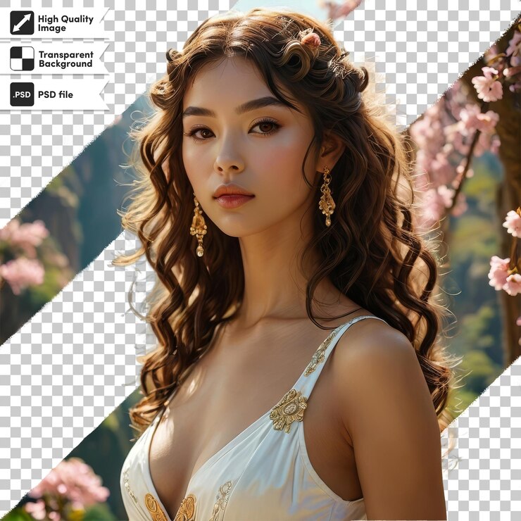 PSD 뒷면 에 긴 머리카락 과 꽃 을 가진 여자
