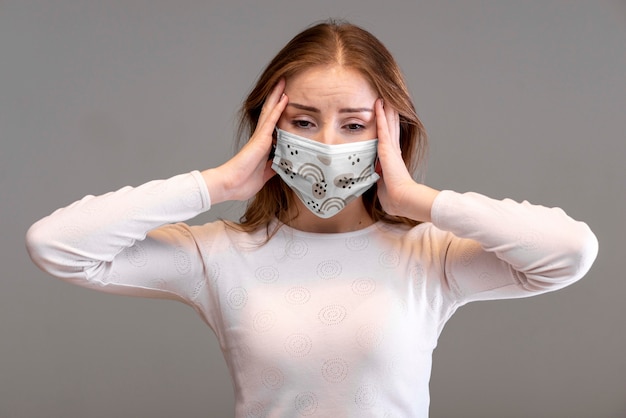 Woman with medical mask concept mock-up