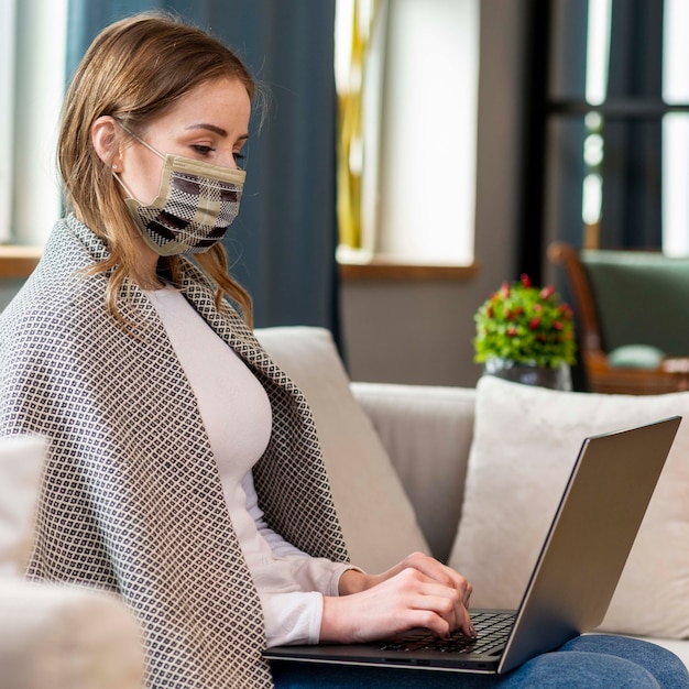 Woman with medical mask concept mock-up