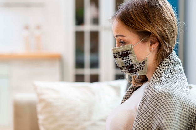 Woman with medical mask concept mock-up