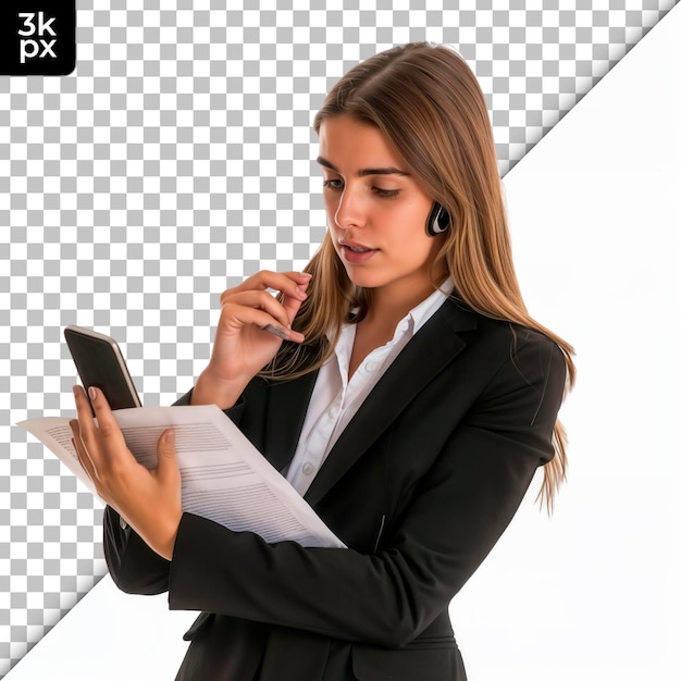 PSD a woman with a microphone and a pen in her hand