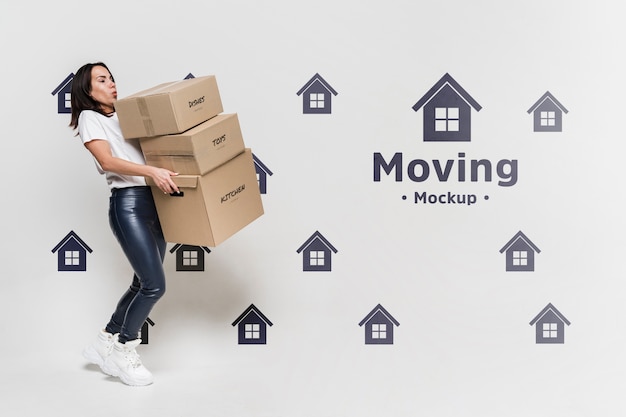 Woman with packages moving