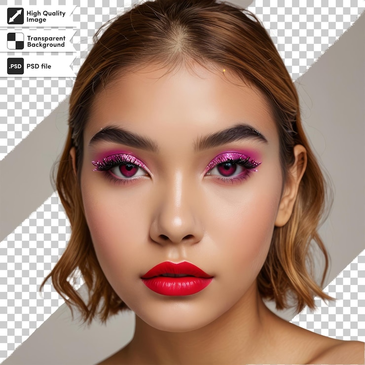 PSD a woman with pink eyes and a pink eye shadow
