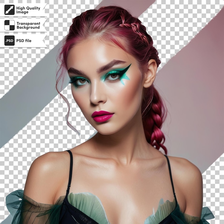 PSD a woman with pink hair and a green eye shadow on her face