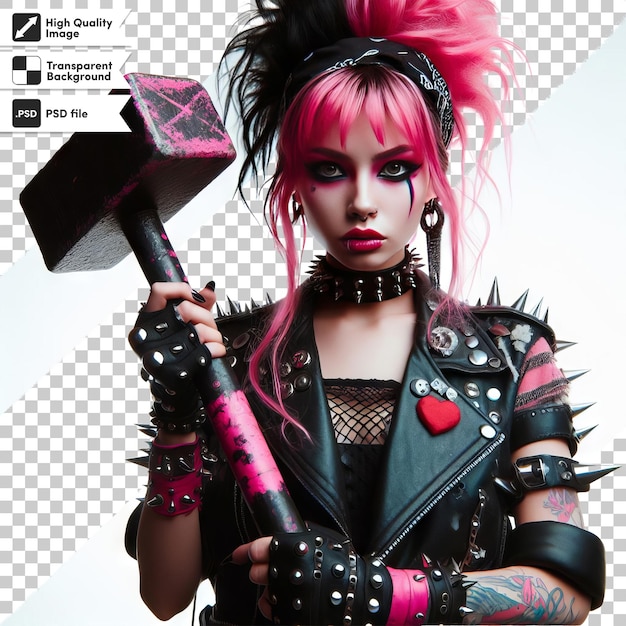 PSD a woman with pink hair holding an axe in her hand