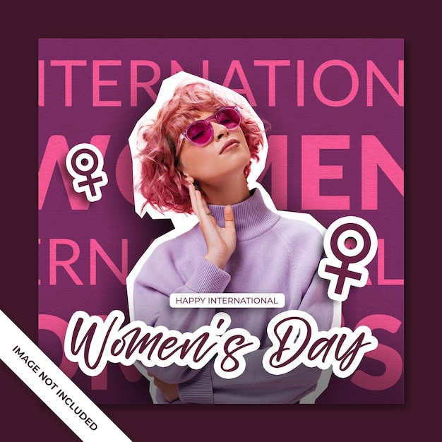 A woman with pink hair and a pink shirt that says women's day.