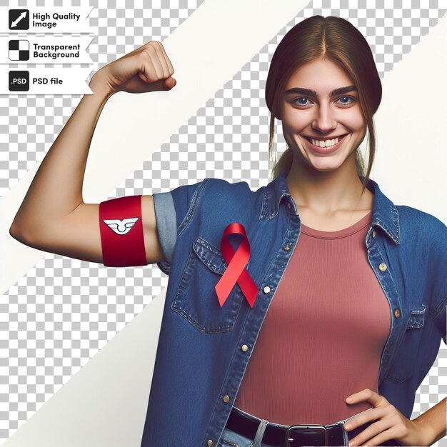 PSD a woman with a red bandage on her arm