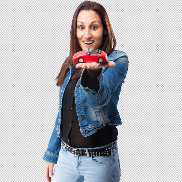 PSD woman with a red car