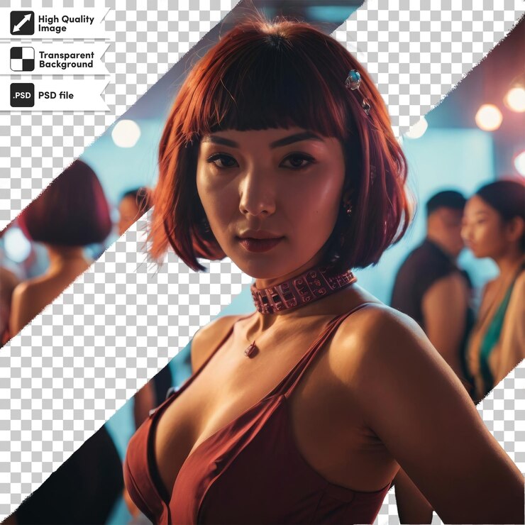 PSD 赤いドレスを着て黒い背景の女性