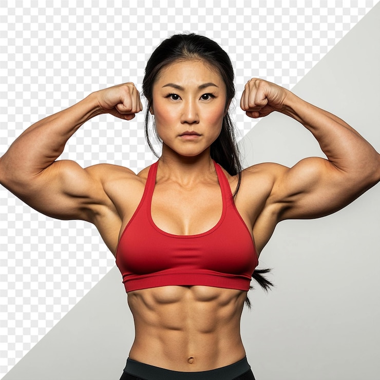 PSD 一位穿着红色上衣的女人说她是一个强壮的女孩