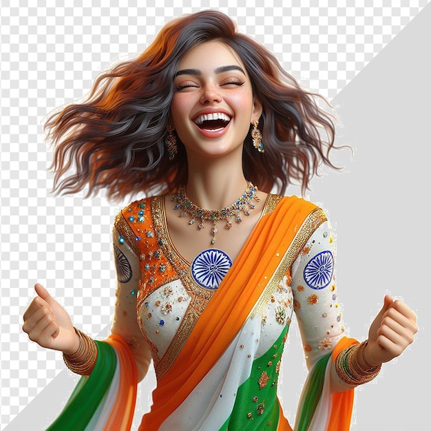 PSD a woman with a sari on her head and her arms up