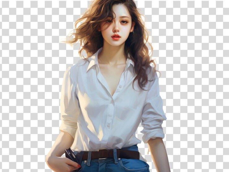 PSD "그녀는 여자다"라는 글이 새겨진 셔츠를 입은 여자