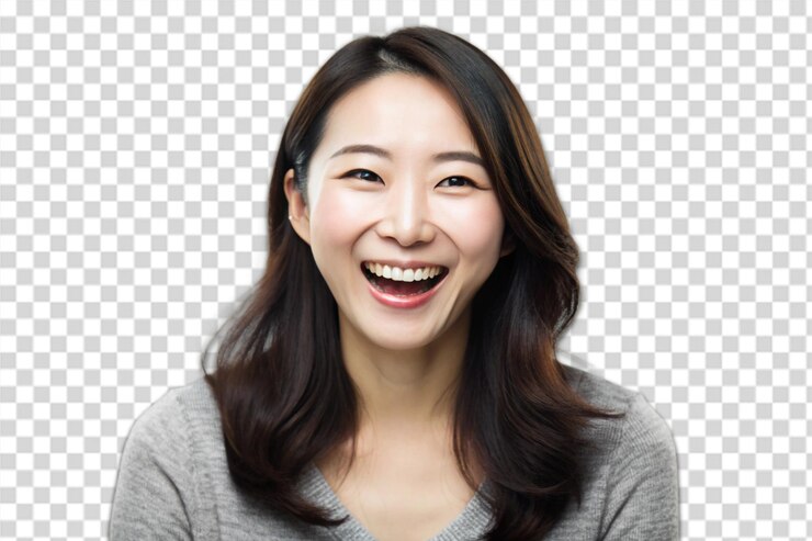 PSD 얼굴에 미소가 있는 여자