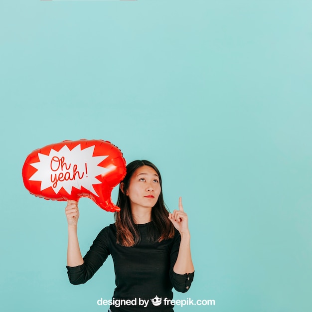 woman with speech balloon mockup